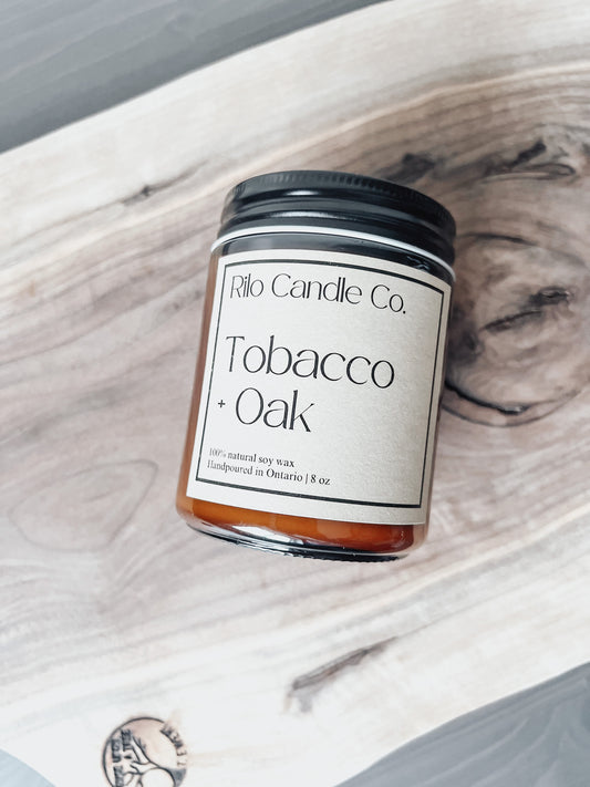 Tobacco + Oak soy wax candle